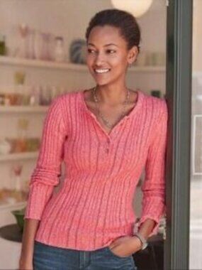 Sundance Coral Echo Beauty Henley Long Sleeve Rib Knit Sweater Size Petit Small
